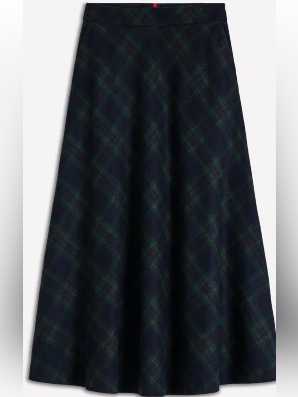 Boden Hayley Wool Midi Skirt-Navy And Green Tonal Check